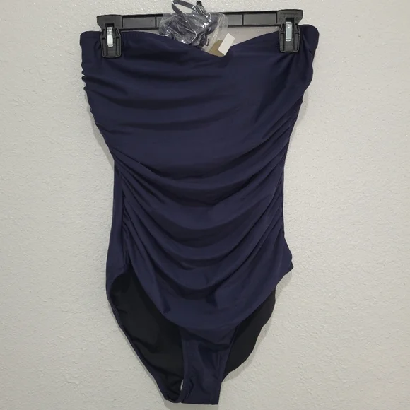 J Crew Ruched bandeau one-piece swimsuit, NWT, Sz 10 Navy - Picture 7 of 11